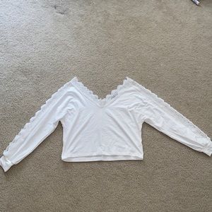 Shein Batwing Sleeve Lace Trim Split long Sleeve Tee